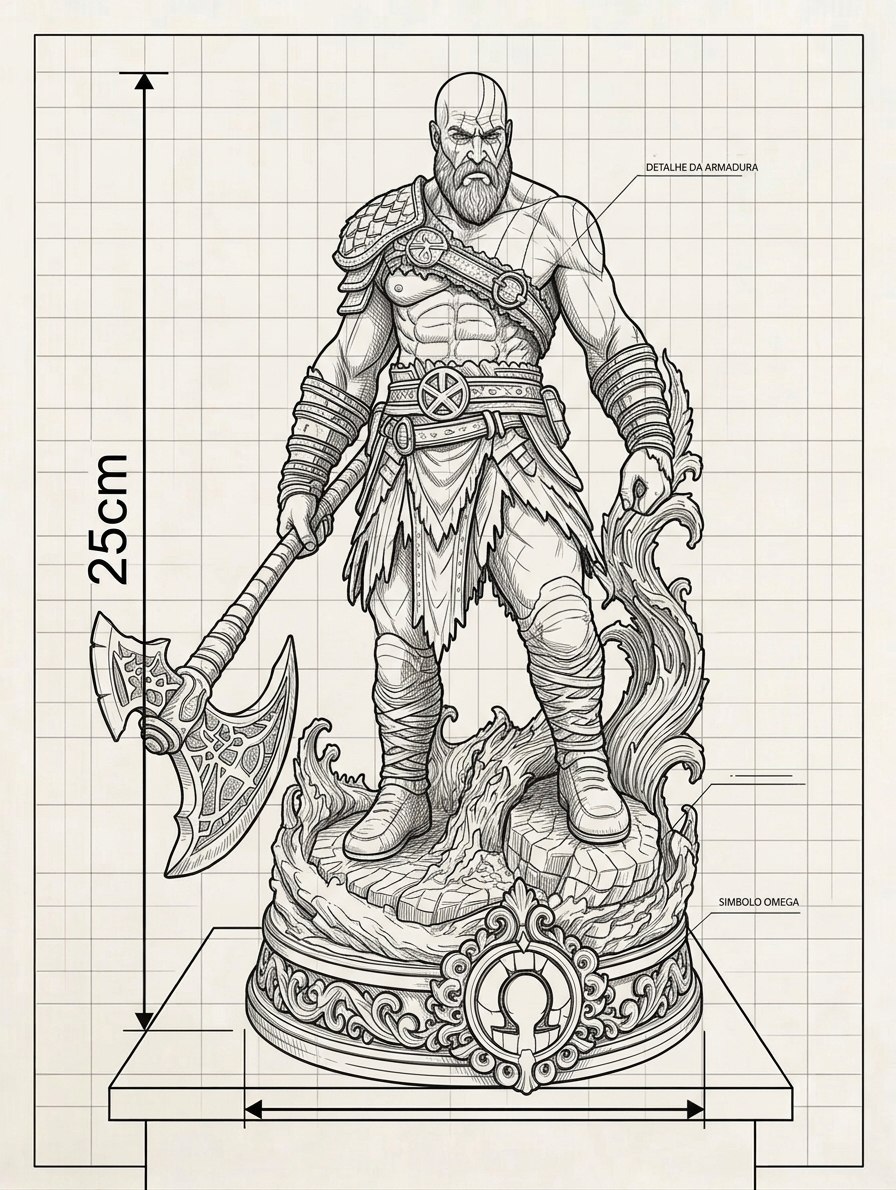 Kratos — Estátua 3D God of War — dimensões