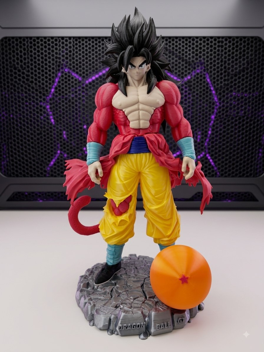 Goku Super Saiyajin 4 — Estátua 3D Dragon Ball — ambiente