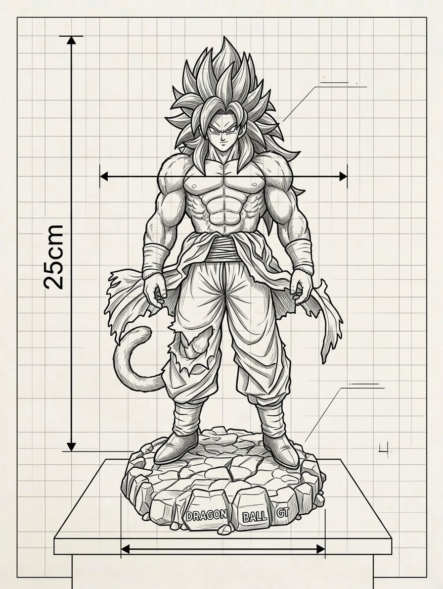 Goku Super Saiyajin 4 — Estátua 3D Dragon Ball — dimensões