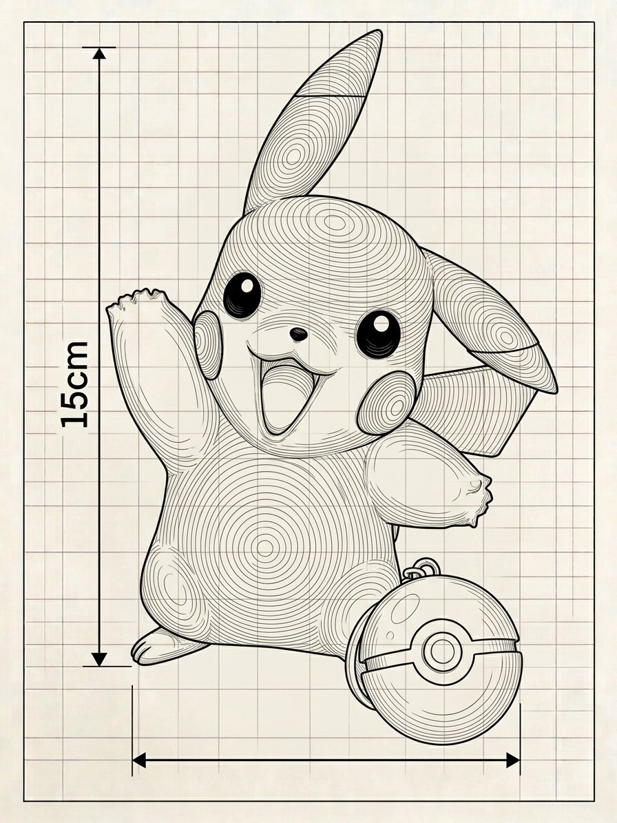 Pikachu — Estátua 3D Pokémon — dimensões