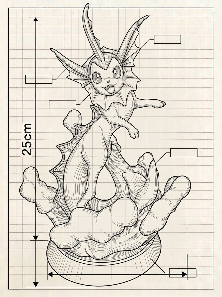 Vaporeon — Estátua 3D Pokémon — dimensões