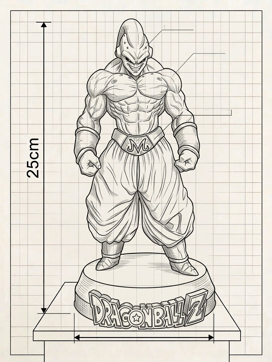 Majin Buu — Estátua 3D Dragon Ball Z — dimensões
